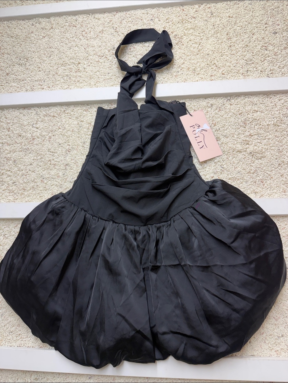 Oh Polly NWT Black Halter Bubble Dress with Tie Neck